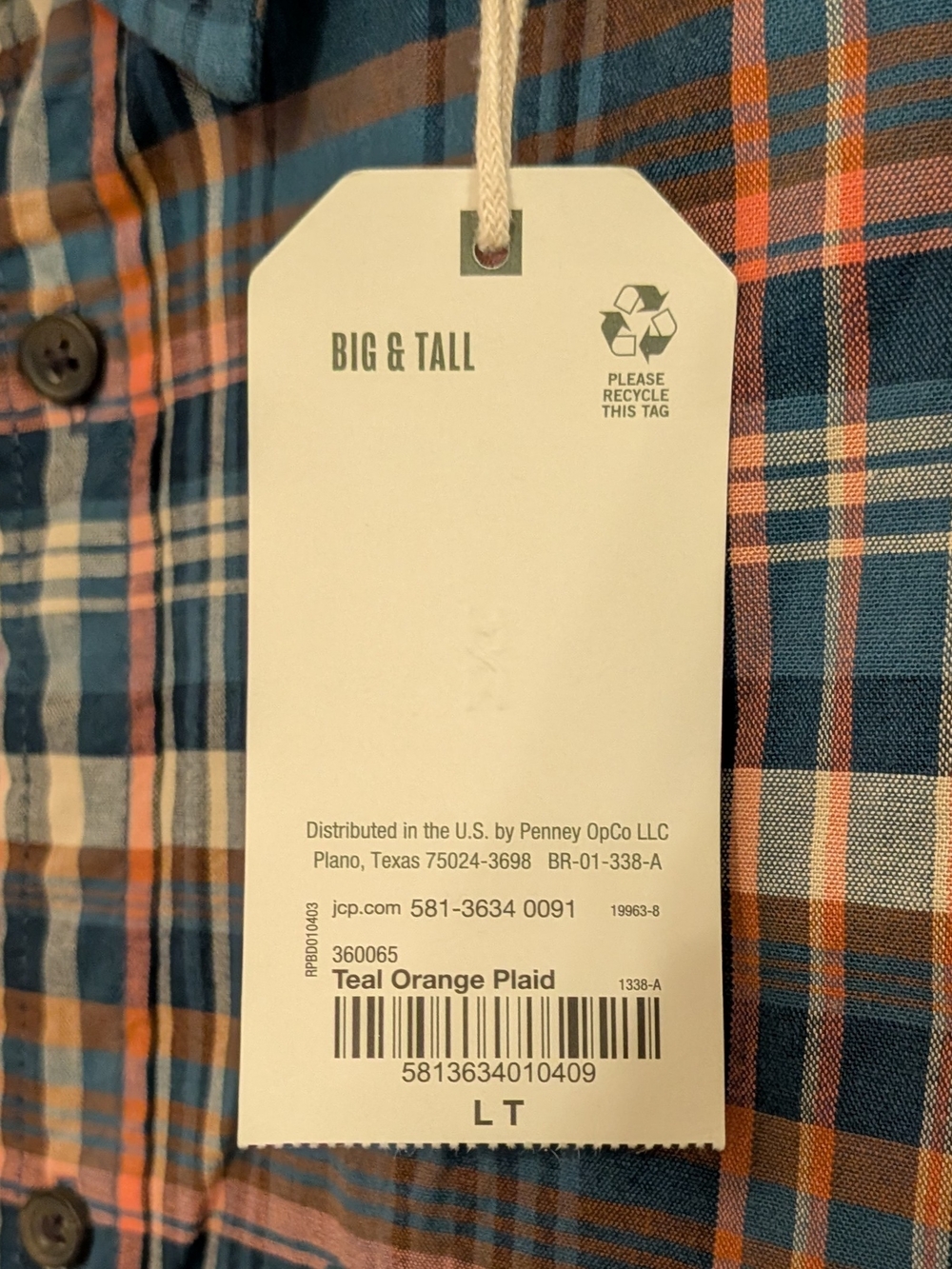 Mutual Weave Big & Tall Men’s LT Teal Orange Plaid Short Sleeve Shirt NWT - Picture 3 of 5